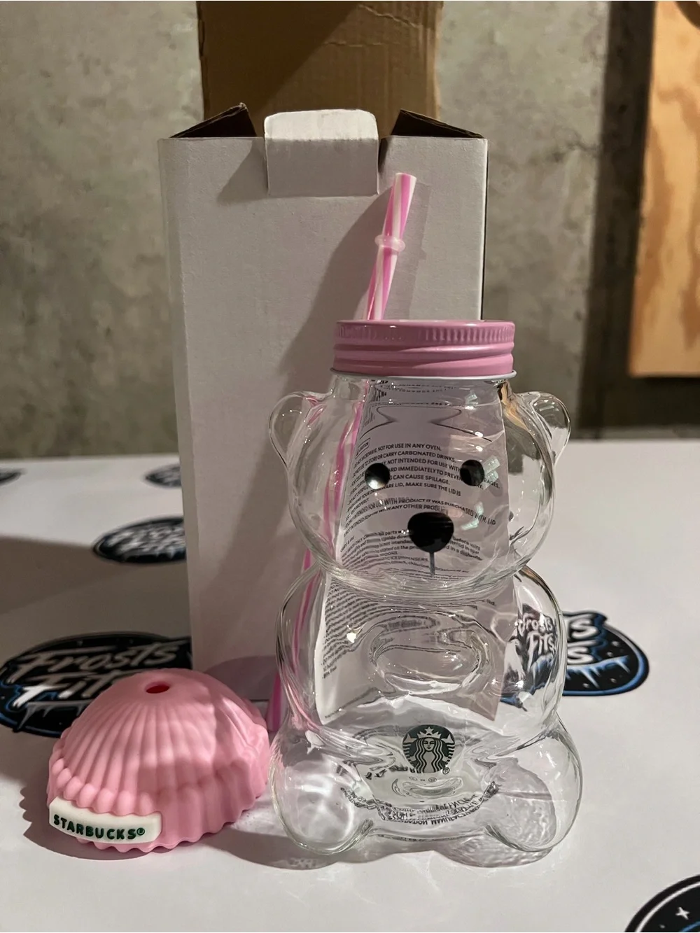 Starbucks Clear Bear-Shaped Kids Bottle with Pink Cap and Pink-White Straw
